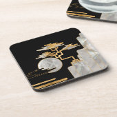 Geometrischer Bonsai und Mond - Mutter der Perle Getränkeuntersetzer (Linke Seite)