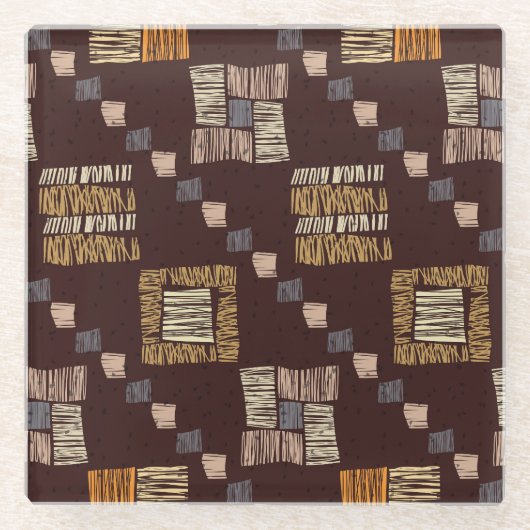 Geometrischer brauner Ethnic-Stamm-Hintergrund Glasuntersetzer (Vorderseite)