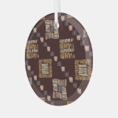 Geometrischer brauner Ethnic-Stamm-Hintergrund Ornament Aus Glas (Vorderseite links)