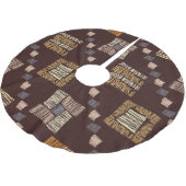 Geometrischer brauner Ethnic-Stamm-Hintergrund Polyester Weihnachtsbaumdecke (Schrägansicht)