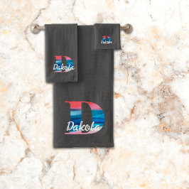 Geometrischer Buchstabe D Korallenrosa Monogramm d Badhandtuch Set