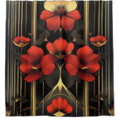 Geometrischer Deko aus Gold und Roter Flora Duschvorhang (Vorderseite)
