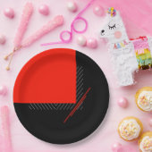 geometrischer Druck in Rot, Schwarz und Weiß Pappteller (Party)