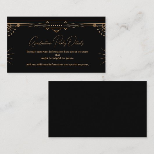 Geometrischer Dunkelschwarzer Gatsby-Abschluss Begleitkarte (Vorne/Hinten)