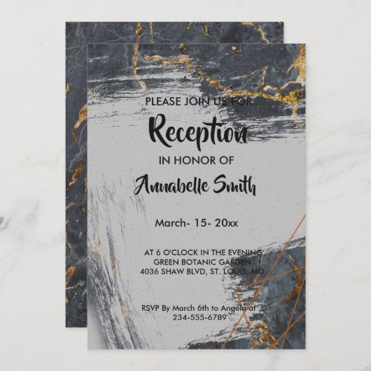 Geometrischer Empfang für Glitzer aus Marmor Einladung (Vorne/Hinten)