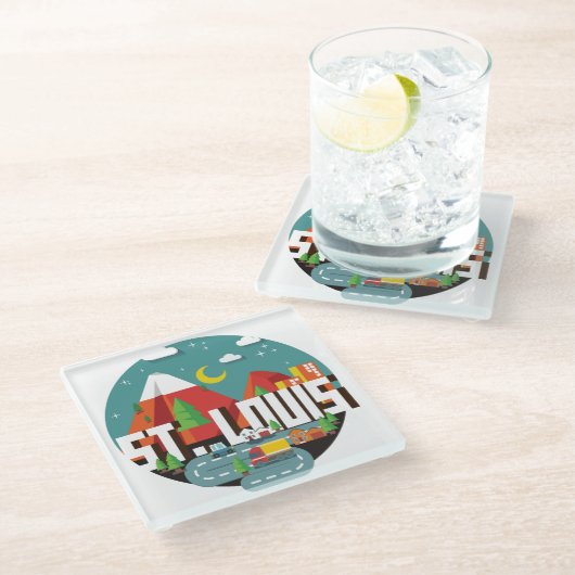 Geometrischer Entwurf St. Louis, Missouri Glasuntersetzer (Schrägansicht)