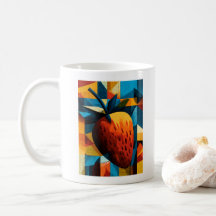 Geometrischer Erdbeeren-Abstrakt-Retro-Kaffeebeche