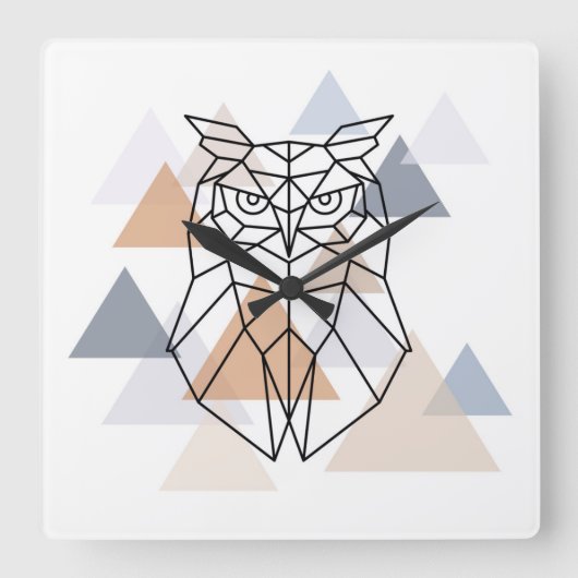 Geometrischer Eulen-Entwurf Quadratische Wanduhr (Vorderseite)