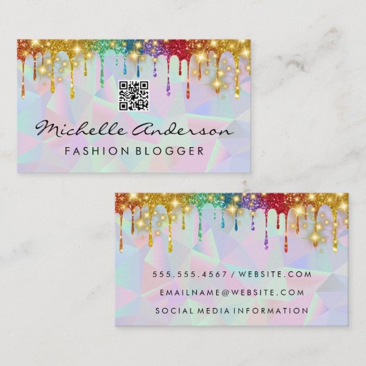 Geometrischer Glamour-Sparkle | Glitzer Tropfen Visitenkarte (Vorne/Hinten)