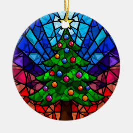 Geometrischer Glasmalerei-Weihnachtsbaum Keramik Ornament