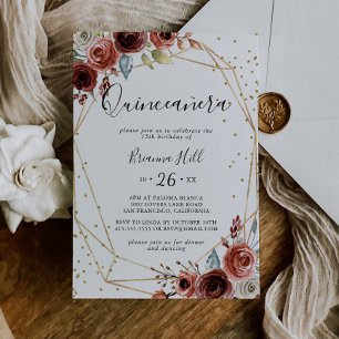 Geometrischer Glitzer Frühblütenquinceñera Einladung