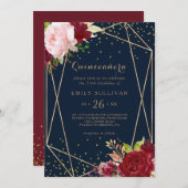 Geometrischer Glitzer Red Quinceñera Einladung (Vorne/Hinten)