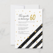 Geometrischer Glitzer Schwarz-weiß Streifen 60. Ge Einladung (Vorderseite)