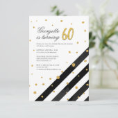 Geometrischer Glitzer Schwarz-weiß Streifen 60. Ge Einladung (Stehend Vorderseite)