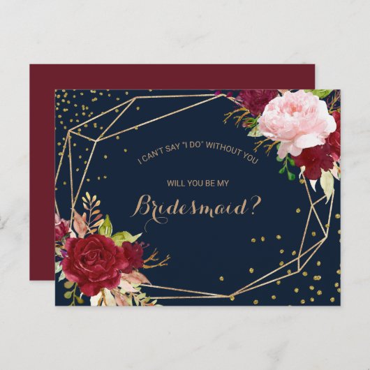 Geometrischer Glitzer und rote tropische Bridesmai Einladungspostkarte (Vorne/Hinten)