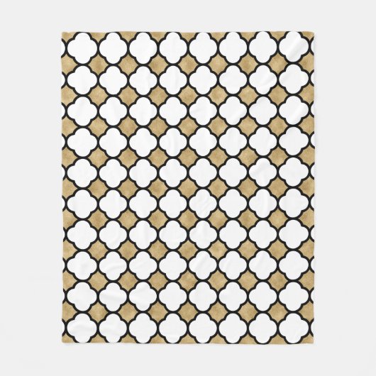 Geometrischer Gold-Glitzer-Schwarz-weiß-Quatrefoli Fleecedecke (Vorderseite)