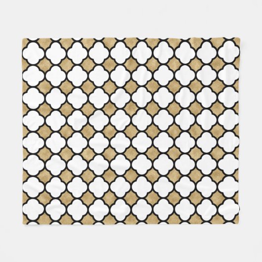 Geometrischer Gold-Glitzer-Schwarz-weiß-Quatrefoli Fleecedecke (Vorderseite (Horizontal))