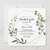 Geometrischer Gold tropischer grüner Junggeselinne Einladung (Vorderseite)