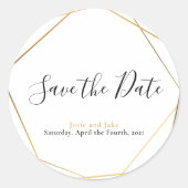 Geometrischer Goldeffekt Save the Date Runder Aufkleber (Vorderseite)