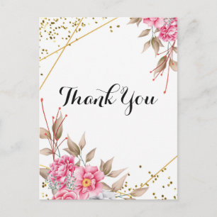 Geometrischer Goldrahmen Rosa Floral Danke Postkarte
