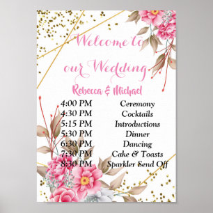 Geometrischer Goldrahmen Rosa FloralReihenfolge de Poster