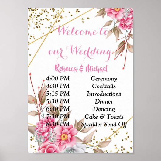 Geometrischer Goldrahmen Rosa FloralReihenfolge de Poster (Vorne)