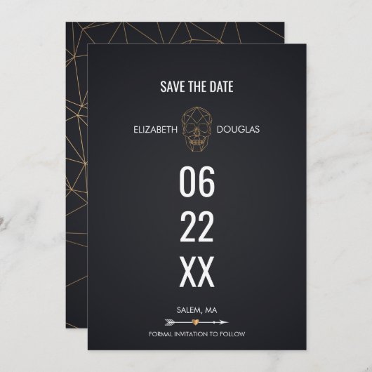 Geometrischer Goldschägel Save the Date Einladung (Vorne/Hinten)