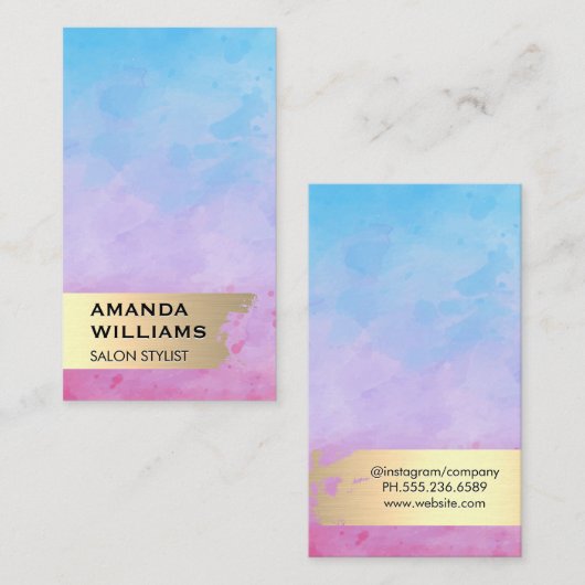 Geometrischer Hintergrund für Wasserfarben | Gold Visitenkarte (Vorne/Hinten)