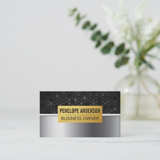 Geometrischer Hintergrund | Metallisch Visitenkarte (Stehend Vorderseite)