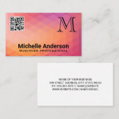 Geometrischer Hintergrund | Monogram QR Code Visitenkarte (Vorne/Hinten)