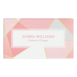 Geometrischer Hintergrund Rosa Weiß & Gold Namenschild