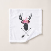 Geometrischer Hirschkopf mit Blume und überkreuzte Badhandtuch Set (Waschlappen)