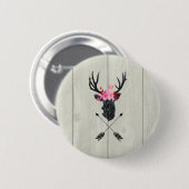 Geometrischer Hirschkopf mit Blume und überkreuzte Button (Vorne & Hinten)