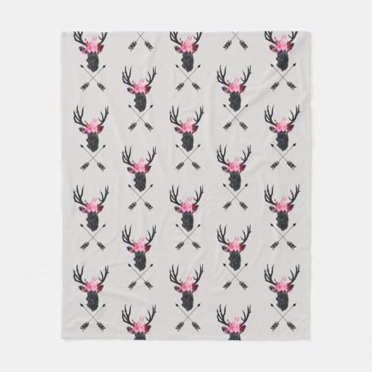 Geometrischer Hirschkopf mit Blume und überkreuzte Fleecedecke (Vorderseite)