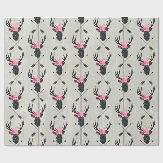 Geometrischer Hirschkopf mit Blume und überkreuzte Geschenkpapier (Flach)