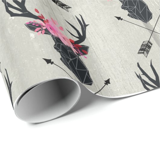 Geometrischer Hirschkopf mit Blume und überkreuzte Geschenkpapier (Rolleneckpunkt)