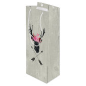 Geometrischer Hirschkopf mit Blume und überkreuzte Geschenktüte Für Weinflaschen (Rückseite Schrägansicht)