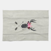 Geometrischer Hirschkopf mit Blume und überkreuzte Geschirrtuch (Horizontal)