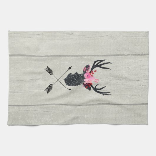 Geometrischer Hirschkopf mit Blume und überkreuzte Geschirrtuch (Horizontal)