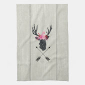 Geometrischer Hirschkopf mit Blume und überkreuzte Geschirrtuch (Vertikal)