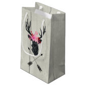 Geometrischer Hirschkopf mit Blume und überkreuzte Kleine Geschenktüte (Rückseite Schrägansicht)