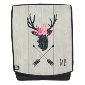 Geometrischer Hirschkopf mit Blume und überkreuzte Rucksack (Vorderseite)