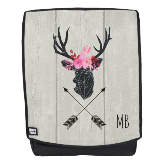 Geometrischer Hirschkopf mit Blume und überkreuzte Rucksack (Vorderseite)