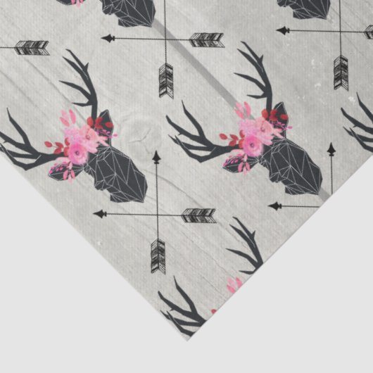 Geometrischer Hirschkopf mit Blume und überkreuzte Seidenpapier (Detail)