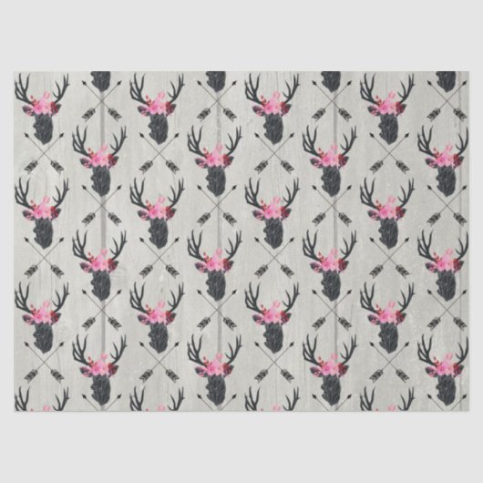 Geometrischer Hirschkopf mit Blume und überkreuzte Seidenpapier (Vorderseite)