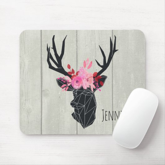 Geometrischer Hirschkopf mit Blumenkrone Mousepad (Mit Mouse)