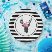 Geometrischer Hirschkopf mit Blumenkrone Pappteller (Party)