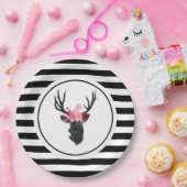 Geometrischer Hirschkopf mit Blumenkrone Pappteller (Party)