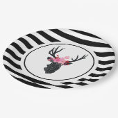 Geometrischer Hirschkopf mit Blumenkrone Pappteller (Schrägansicht)