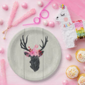 Geometrischer Hirschkopf mit Blumenkrone Pappteller (Party)